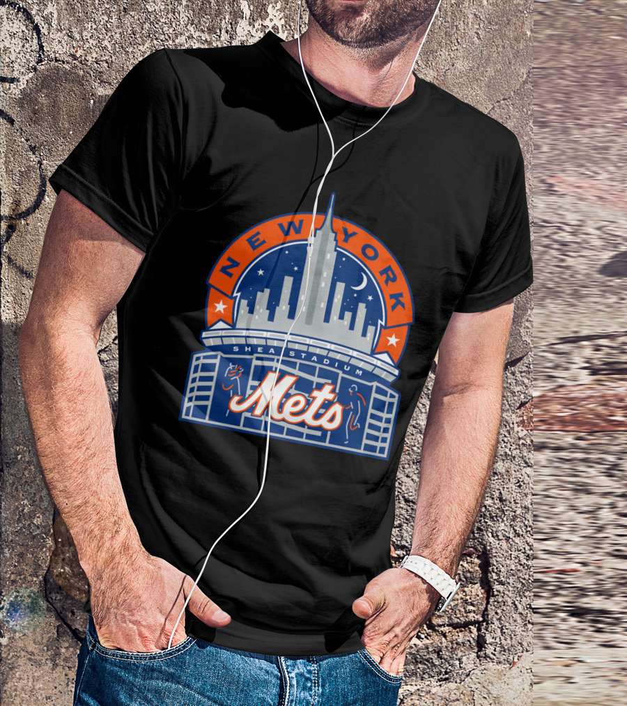 New York Mets Shea Stadium Skyline Moon Stars T-Shirt
