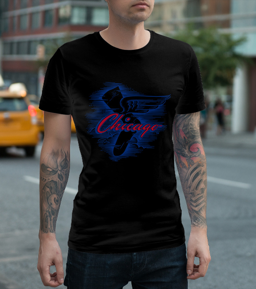 Chicago Winged Shoe In Blue With Red Lettering T-Shirt