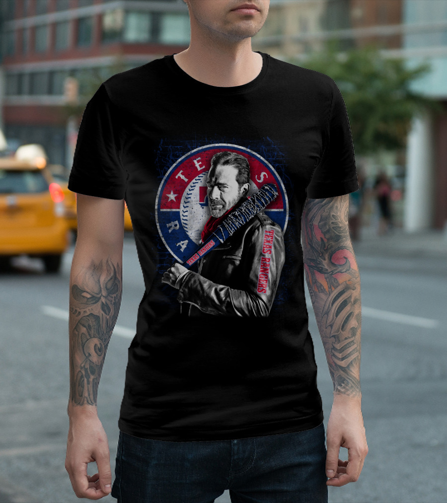 Texas Rangers Baseball Fan Art With Baseball Bat And Jacket T-Shirt