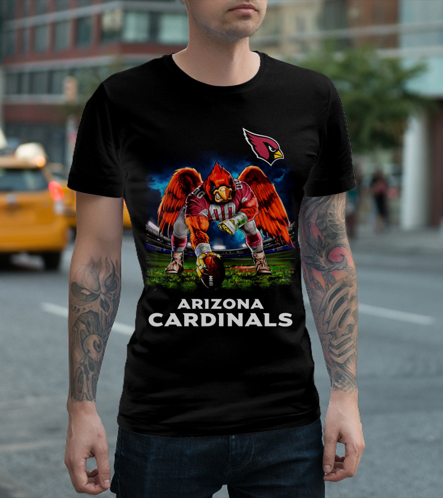 Arizona Cardinals Nfl Football Bird Mascot 3 Point Stance Stadium Scene T-Shirt