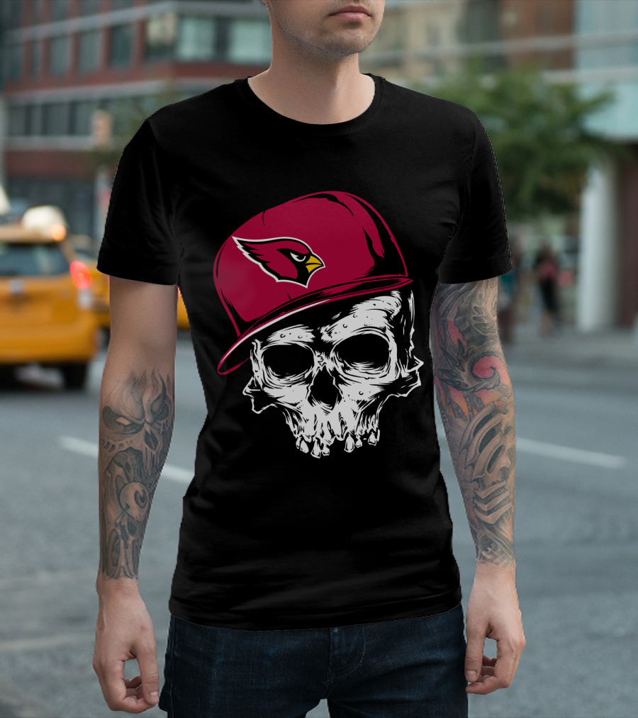 Arizona Cardinals Skull With Logo Cap T-Shirt