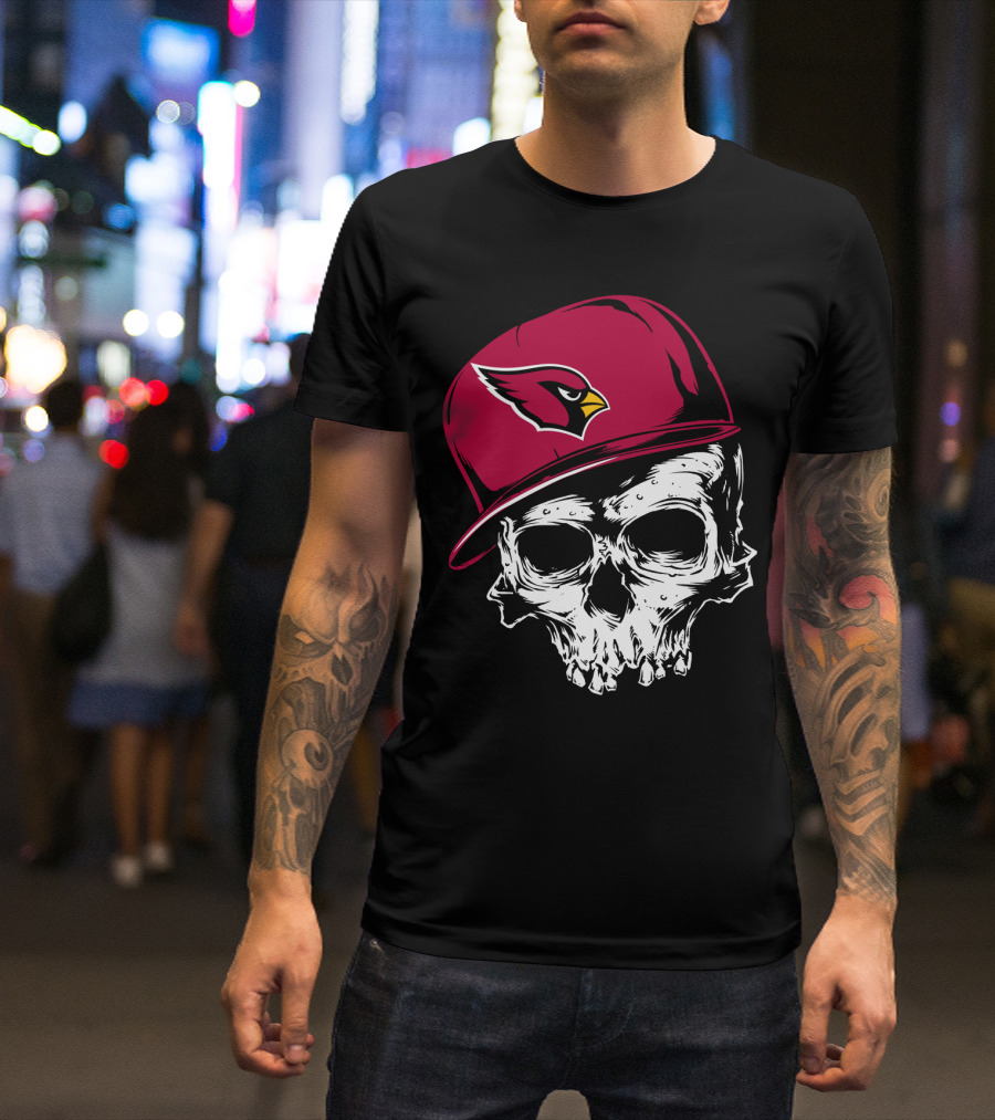Arizona Cardinals Skull With Logo Cap T-Shirt