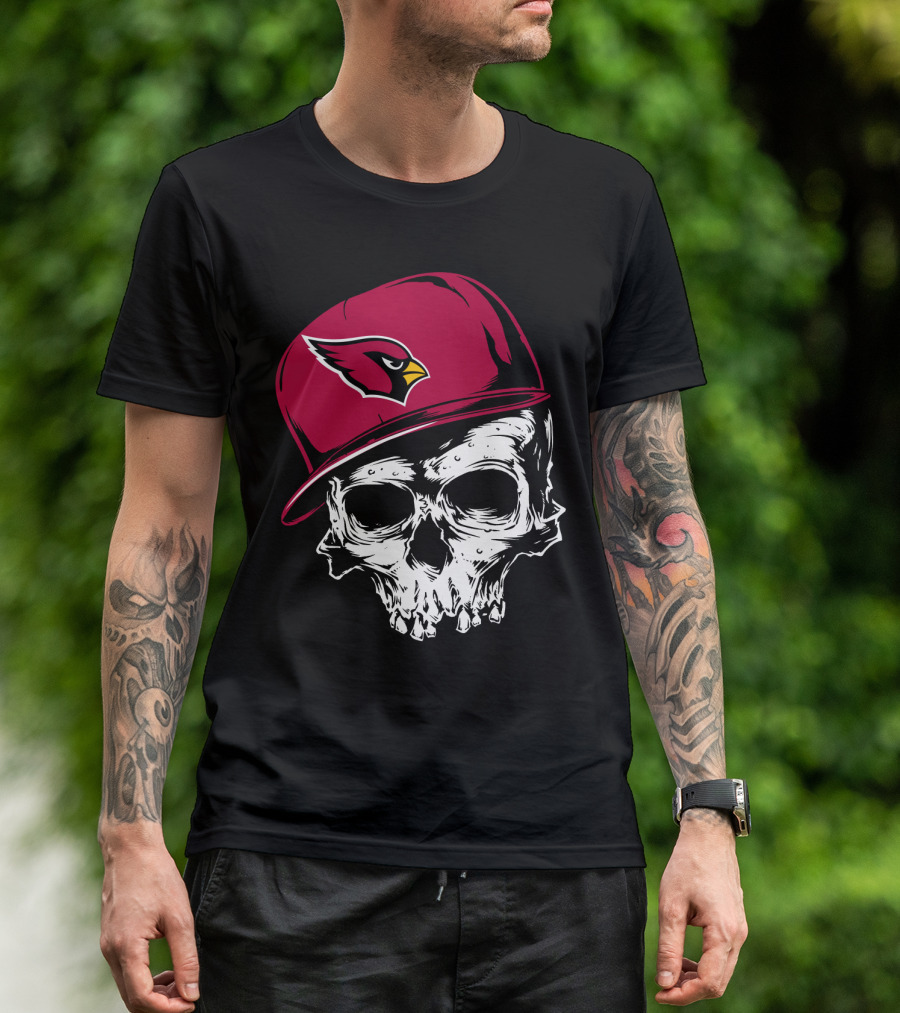 Arizona Cardinals Skull With Logo Cap T-Shirt
