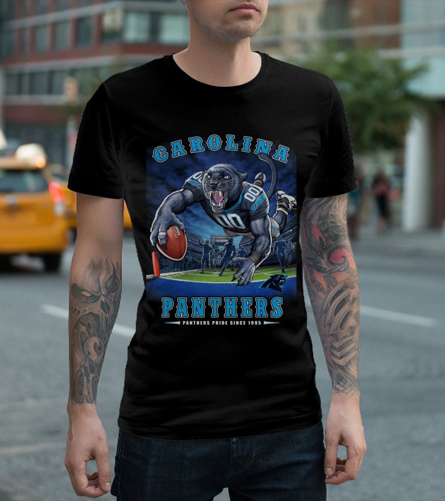 Carolina Panthers Pride Since 1995 - End Zone Football Tiger Roaring With Ball T-Shirt
