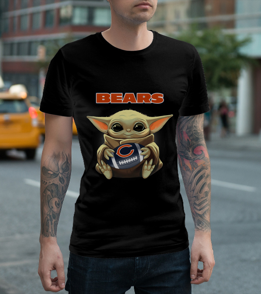 Bears Baby Yoda Holding Chicago Bears Football T-Shirt