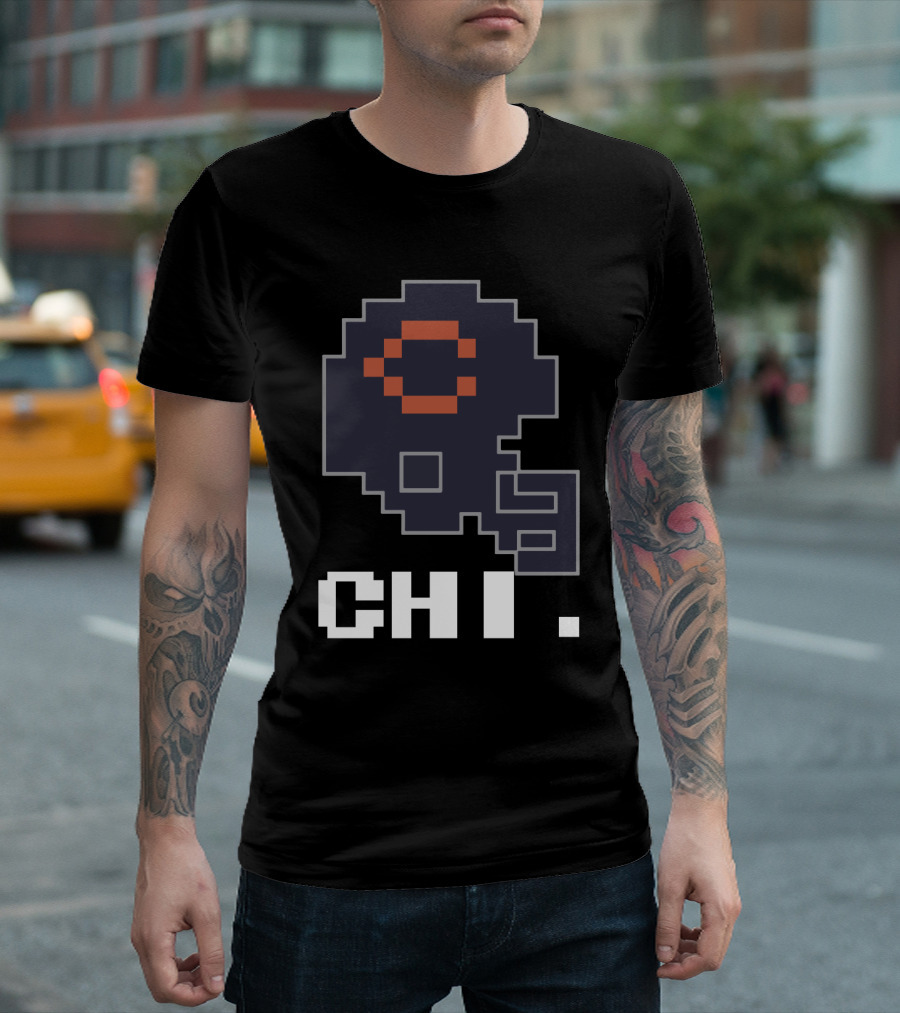 Chicago Bears Tecmo Bowl Retro Helmet Chi Pixel Art T-Shirt