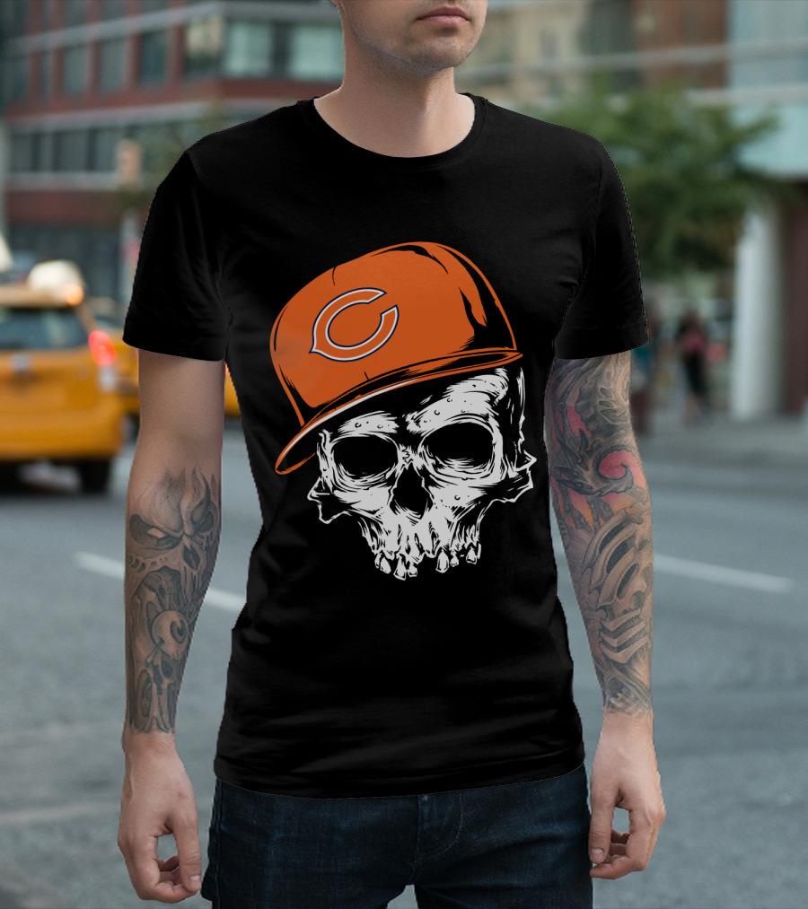 Chicago Bears Skull With Orange Cap T-Shirt