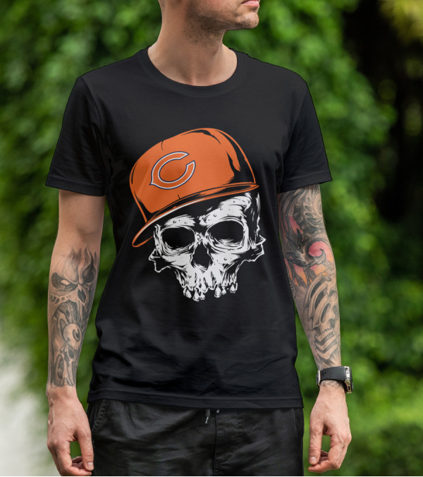 Chicago Bears Skull With Orange Cap T-Shirt