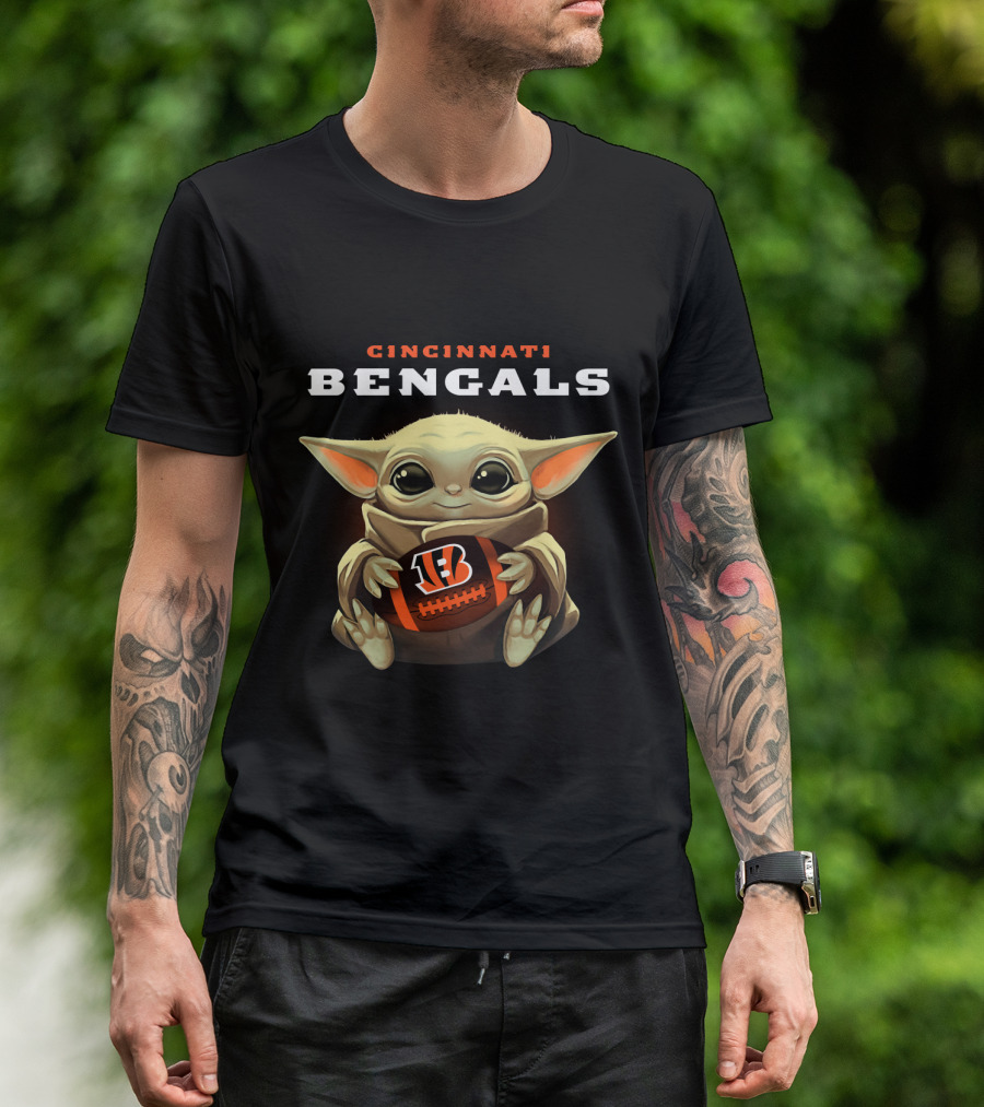 Cincinnati Bengals Grogu Holding Football T-Shirt
