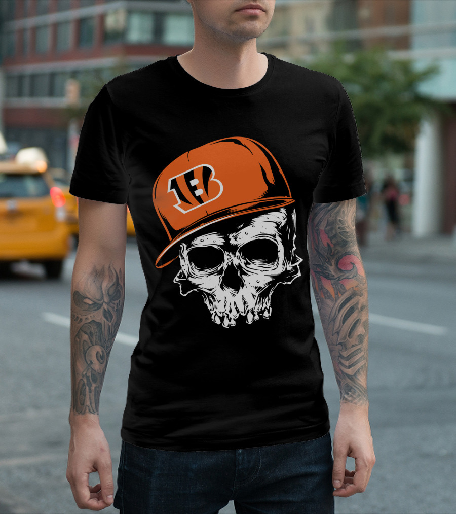 Cincinnati Bengals Skull Hat T-Shirt
