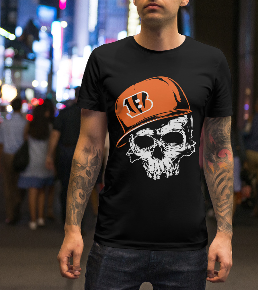 Cincinnati Bengals Skull Hat T-Shirt