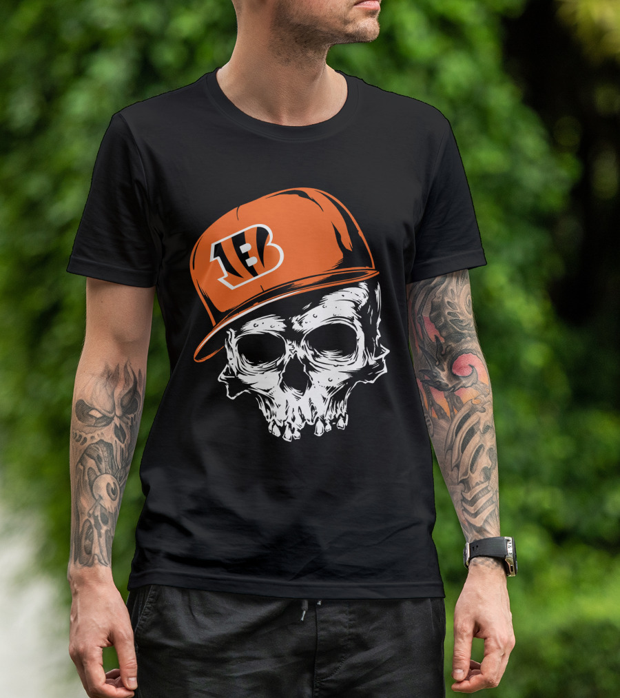 Cincinnati Bengals Skull Hat T-Shirt