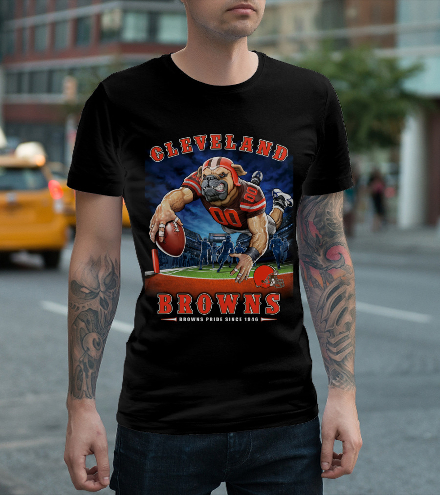 Cleveland Browns Pride Since 1946 End Zone Football Bulldog T-Shirt