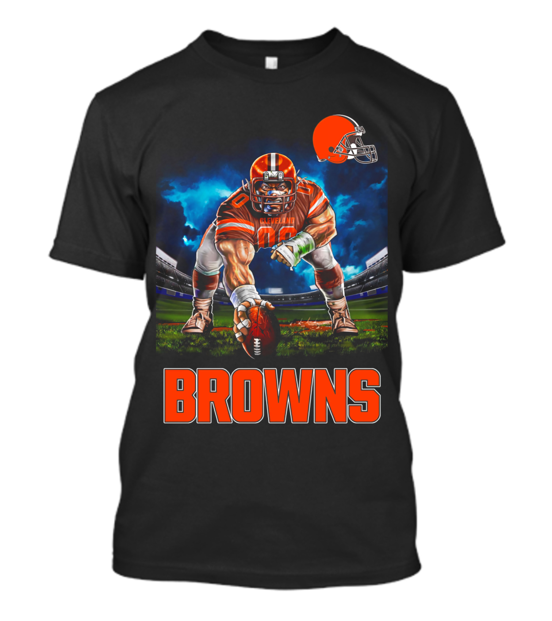 Cleveland Browns Nfl 3 Point Stance Football Player Stadium Scene T-Shirt
