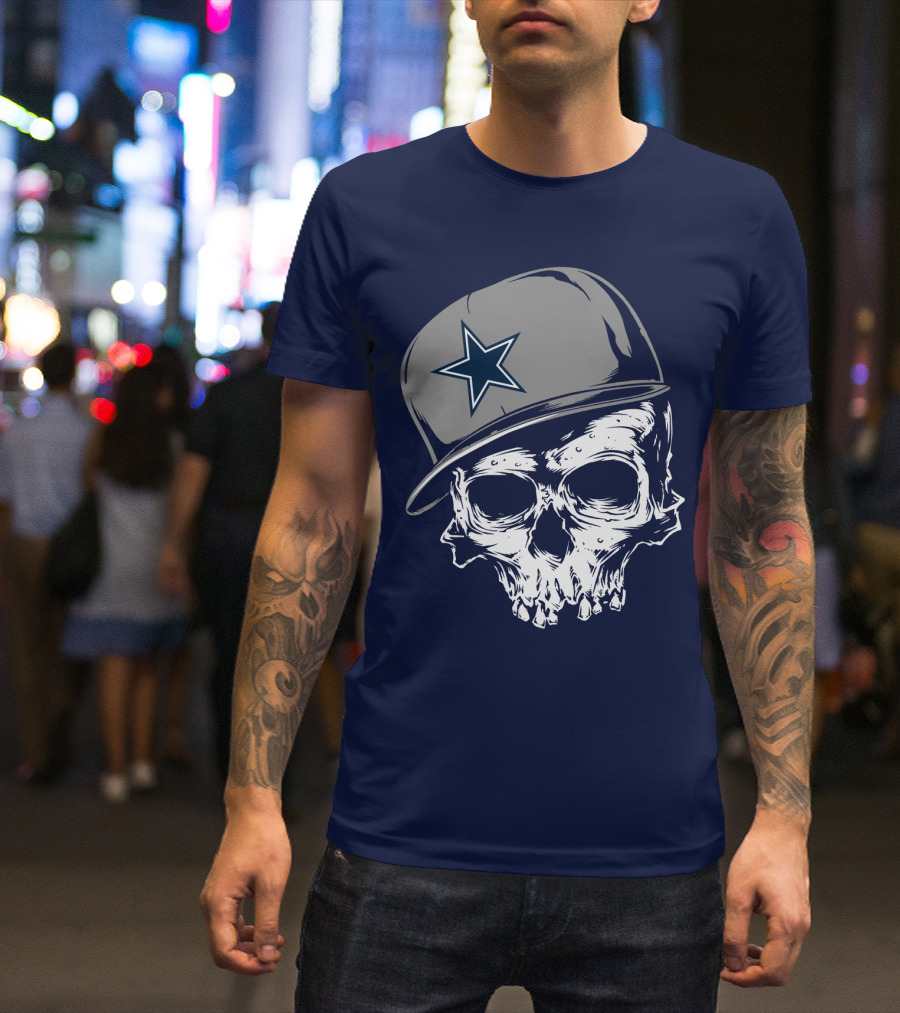 Dallas Cowboys Skull With Star Emblem Cap T-Shirt