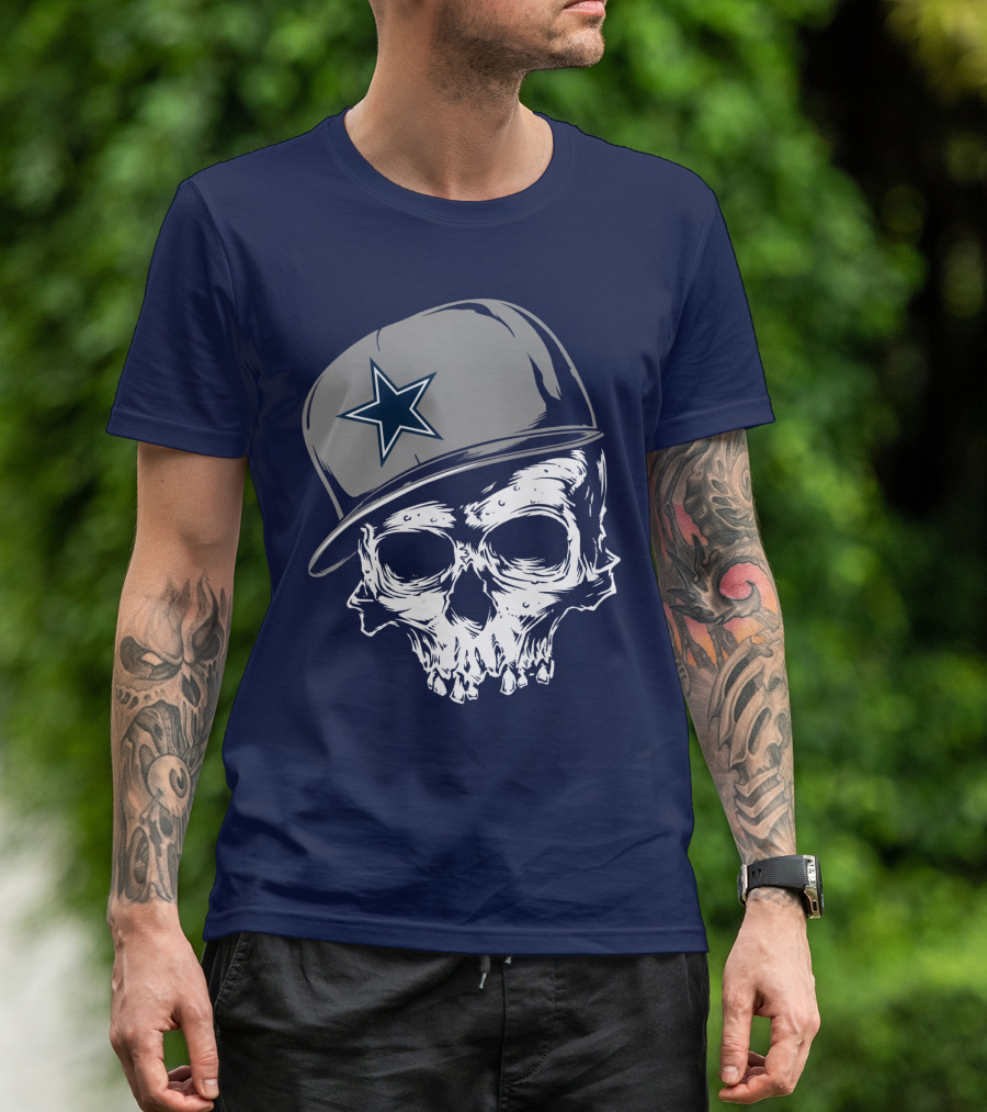 Dallas Cowboys Skull With Star Emblem Cap T-Shirt