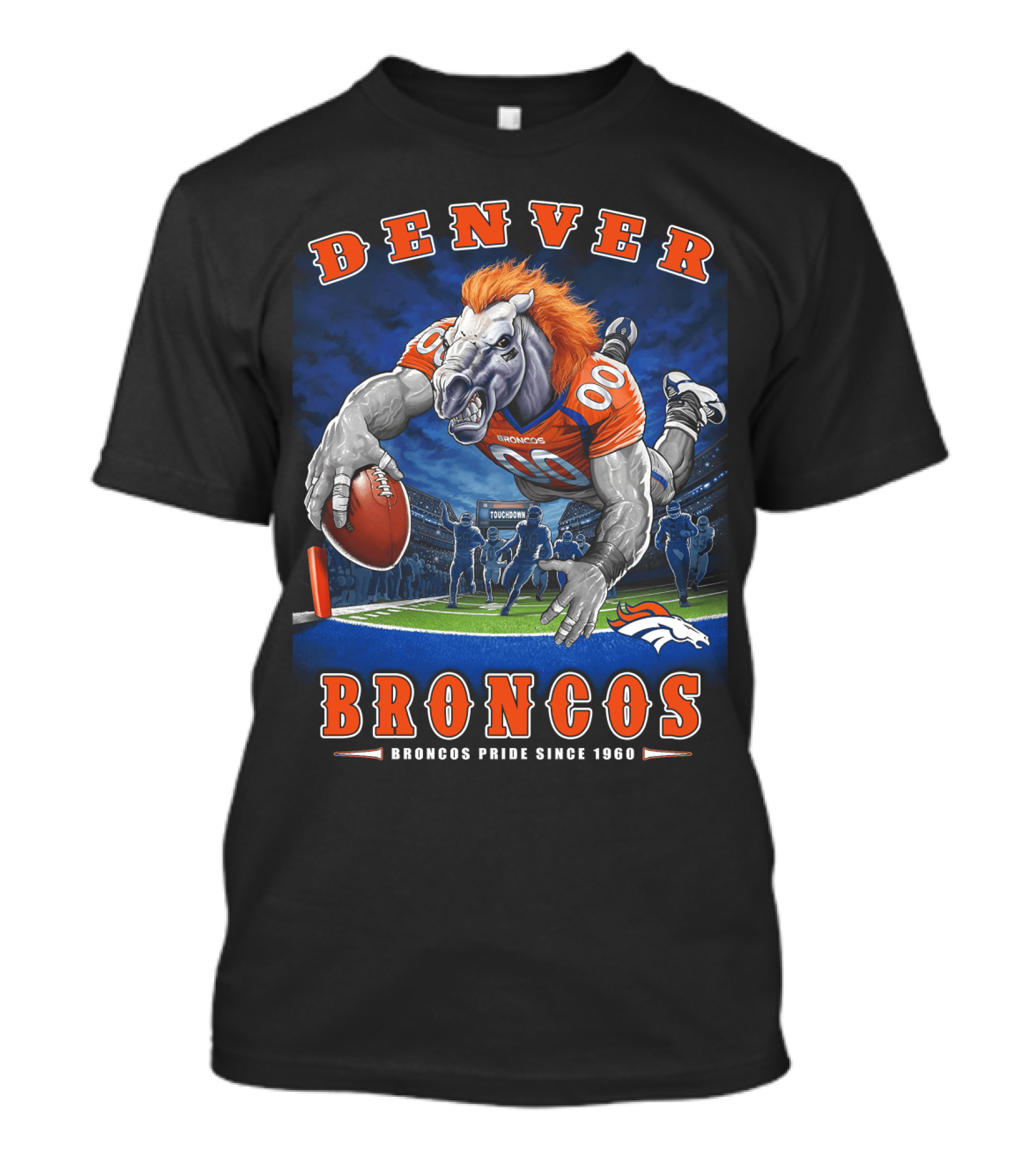 Denver Broncos Pride Since 1960 - End Zone Nfl Football With Mascot And Team Spirit T-Shirt