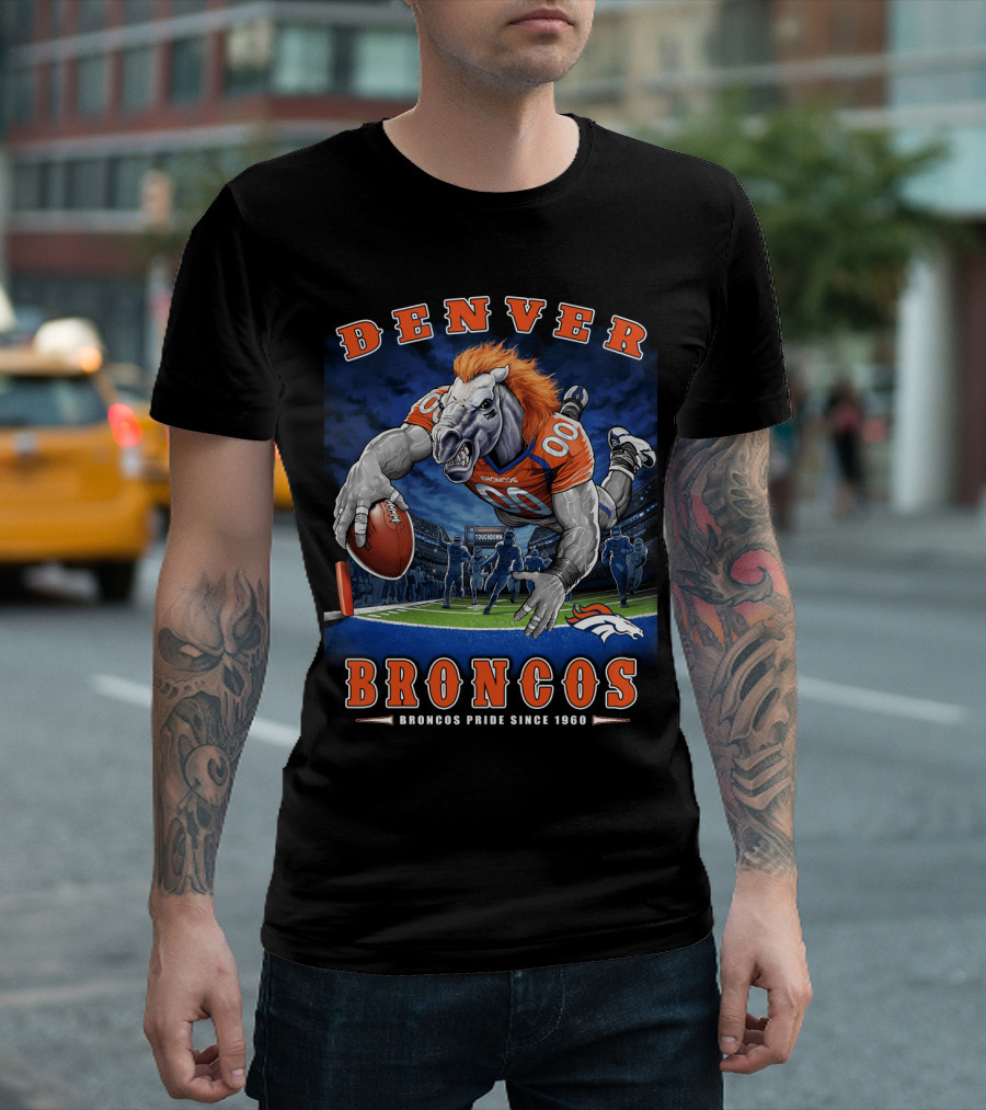 Denver Broncos Pride Since 1960 - End Zone Nfl Football With Mascot And Team Spirit T-Shirt