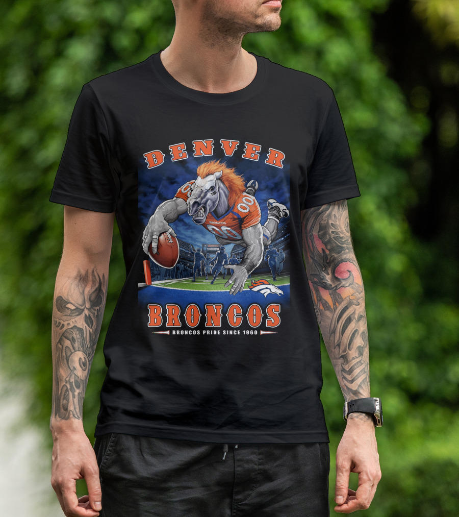 Denver Broncos Pride Since 1960 - End Zone Nfl Football With Mascot And Team Spirit T-Shirt