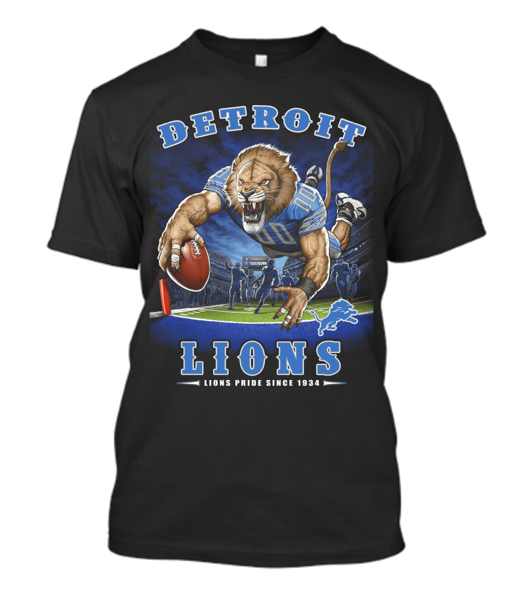 Detroit Lions Pride Since 1934 End Zone Nfl Touchdown Roaring Football Player T-Shirt