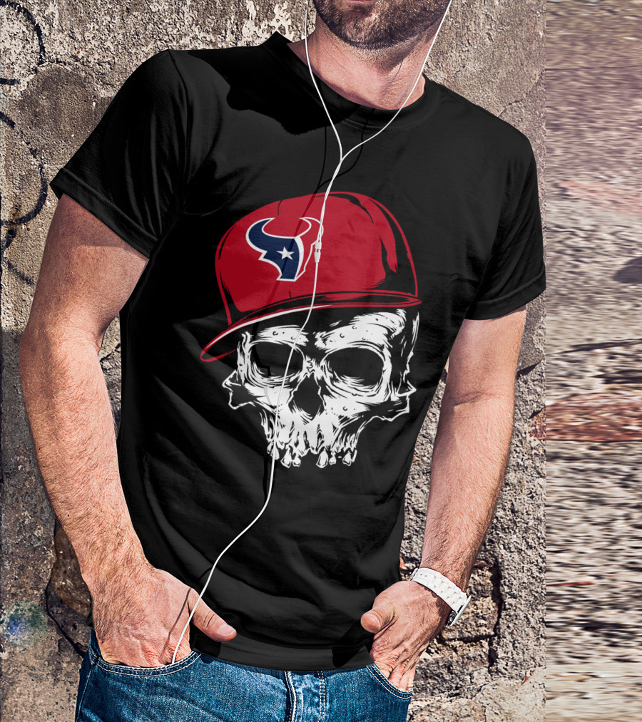 Houston Texans Skull With Red Cap T-Shirt