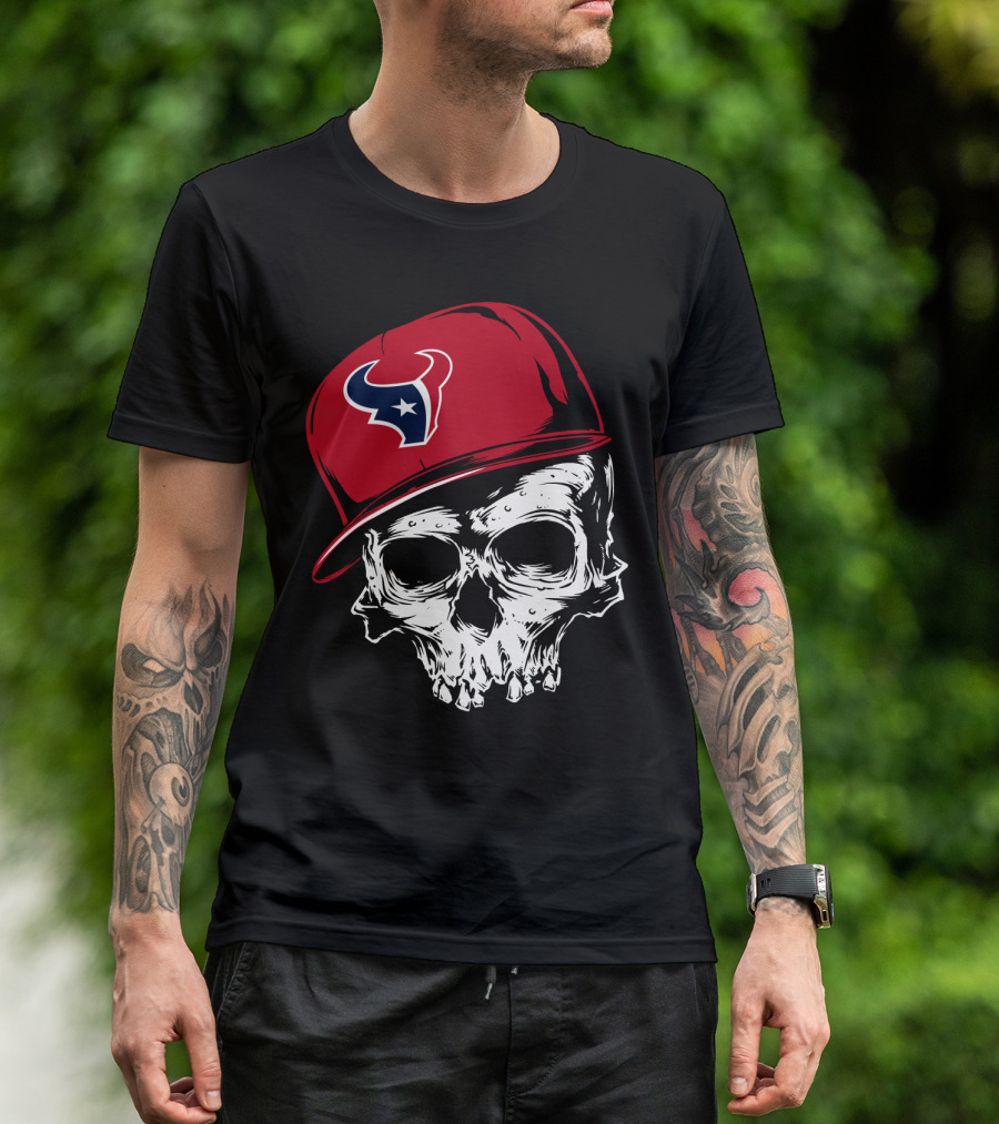 Houston Texans Skull With Red Cap T-Shirt
