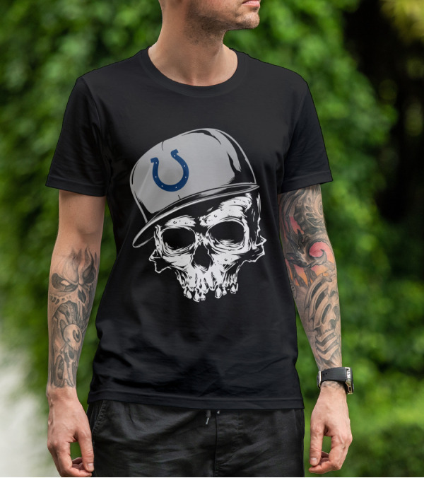 Indianapolis Colts Skull With Cap And Horseshoe T-Shirt