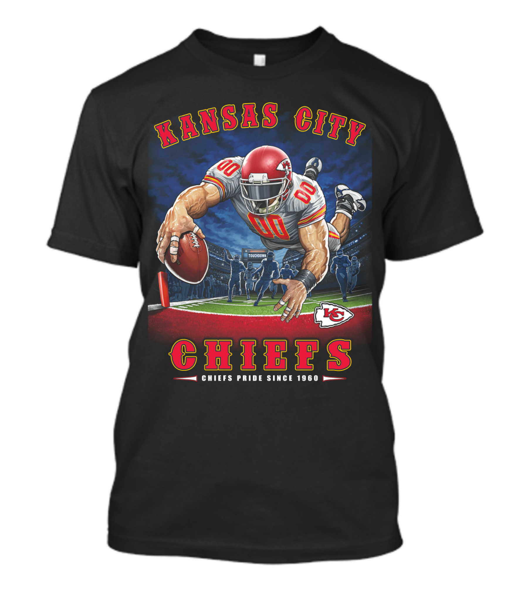 Kansas City Chiefs Pride Since 1960 End Zone Football Action T-Shirt