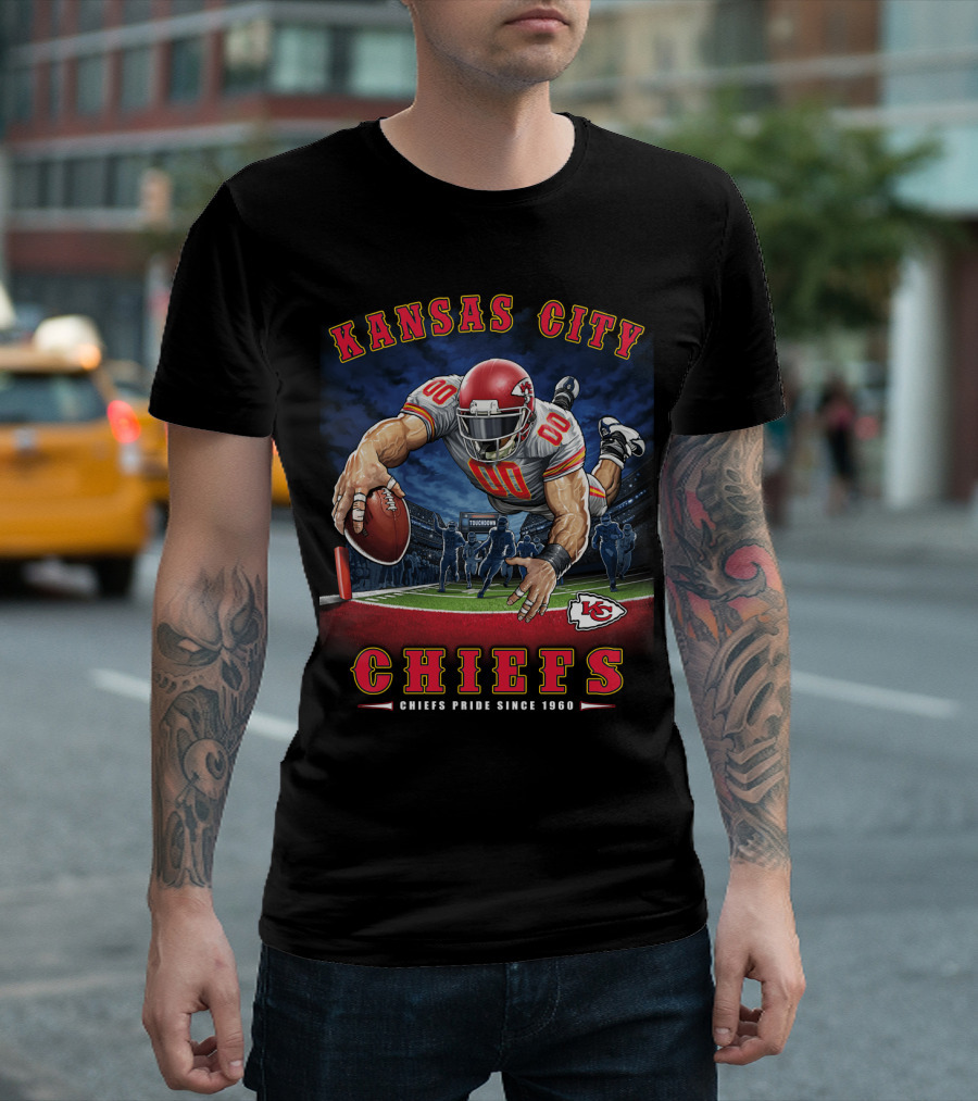 Kansas City Chiefs Pride Since 1960 End Zone Football Action T-Shirt