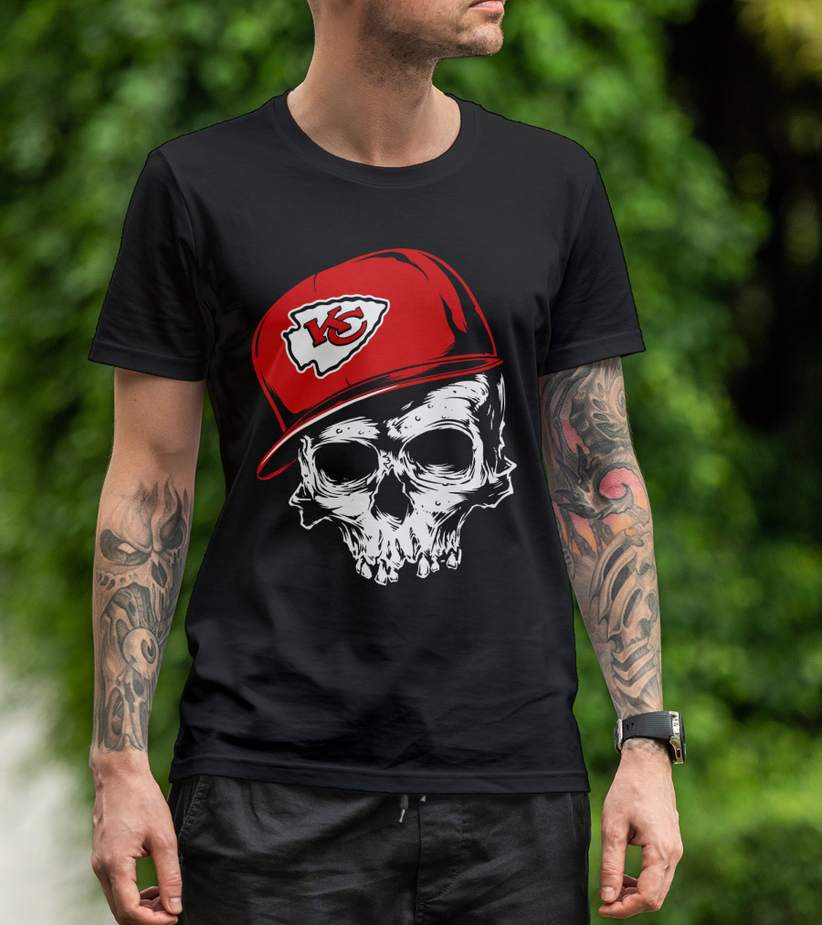 Kansas City Chiefs Skull With Red Cap T-Shirt
