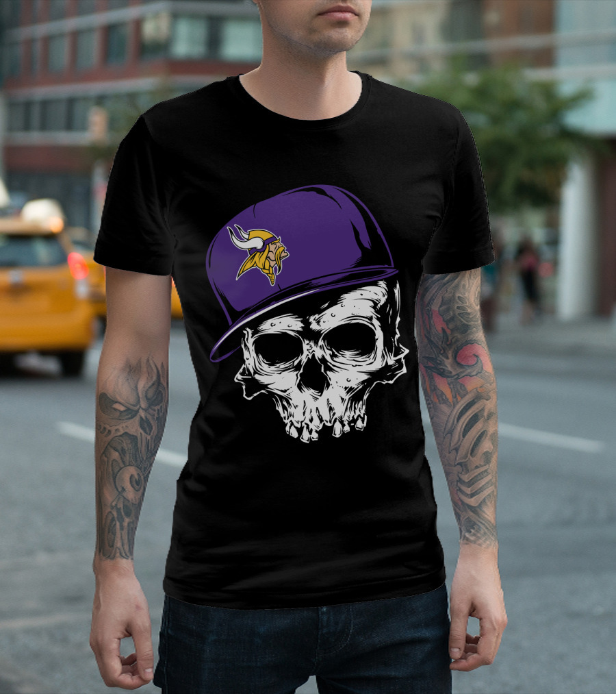 Minnesota Vikings Skull Purple Hat T-Shirt