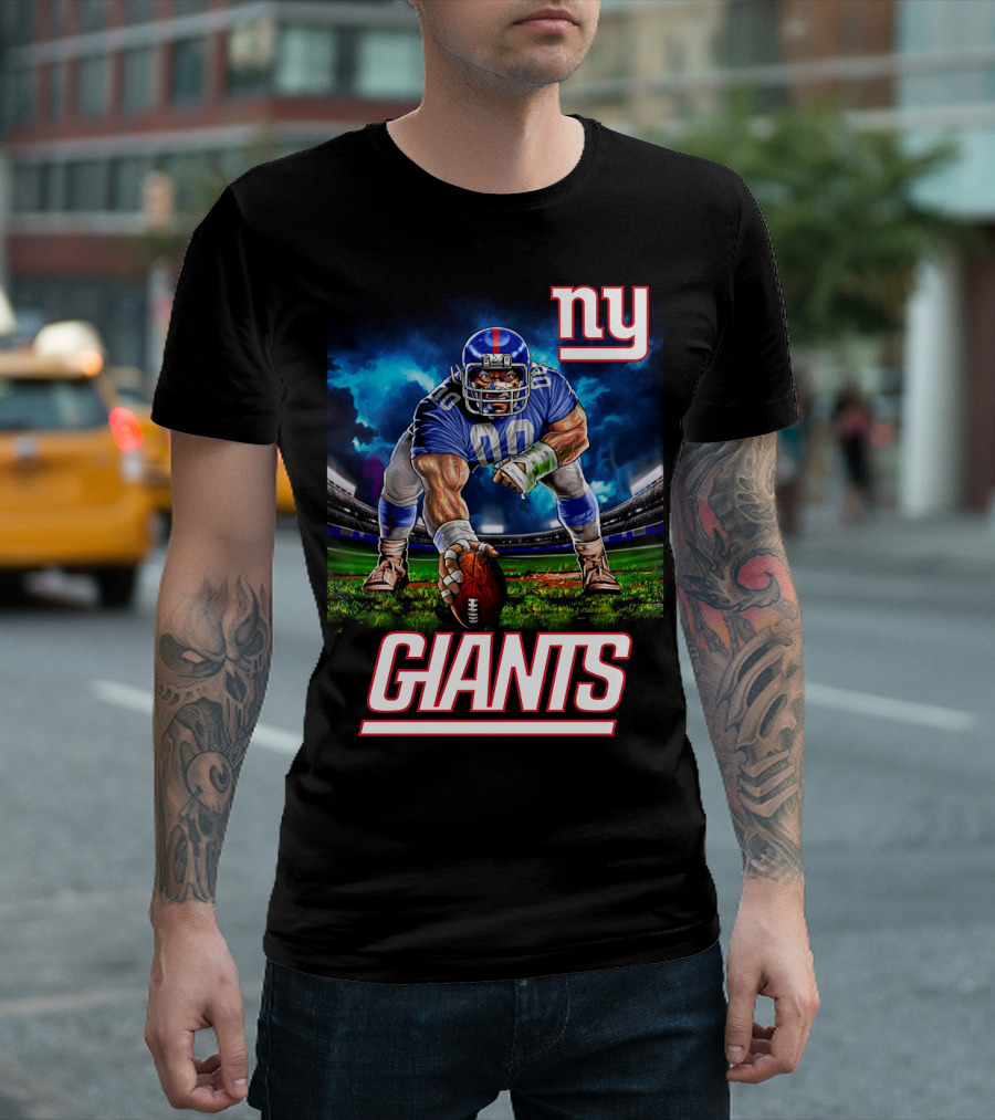 Ny Giants Football 3 Point Stance Nfl Stadium Scene T-Shirt