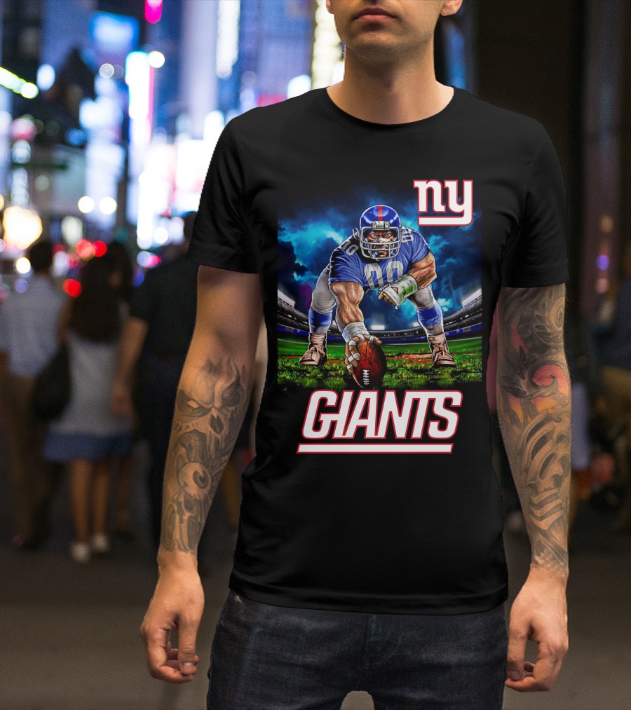 Ny Giants Football 3 Point Stance Nfl Stadium Scene T-Shirt