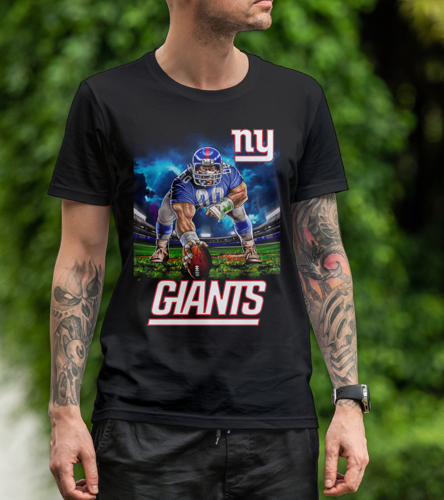 Ny Giants Football 3 Point Stance Nfl Stadium Scene T-Shirt