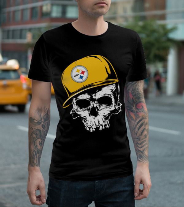 Pittsburgh Steelers Skull With Yellow Cap T-Shirt