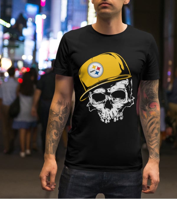 Pittsburgh Steelers Skull With Yellow Cap T-Shirt