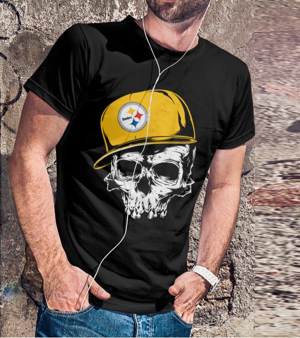 Pittsburgh Steelers Skull With Yellow Cap T-Shirt