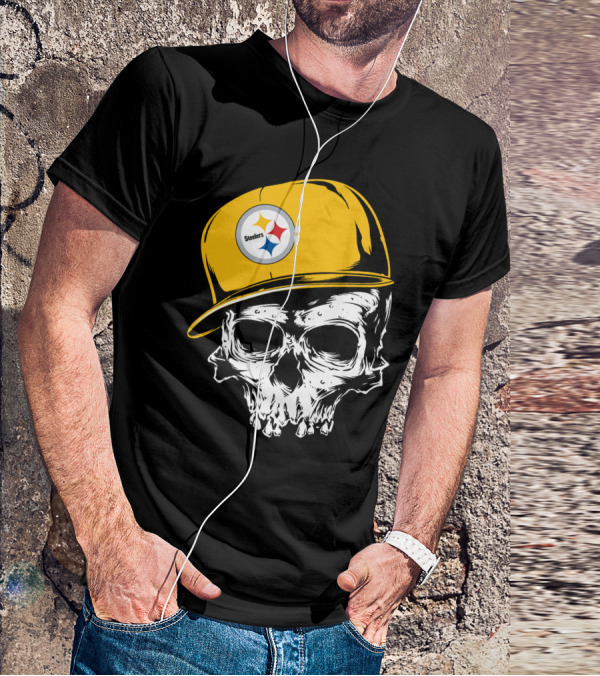 Pittsburgh Steelers Skull With Yellow Cap T-Shirt