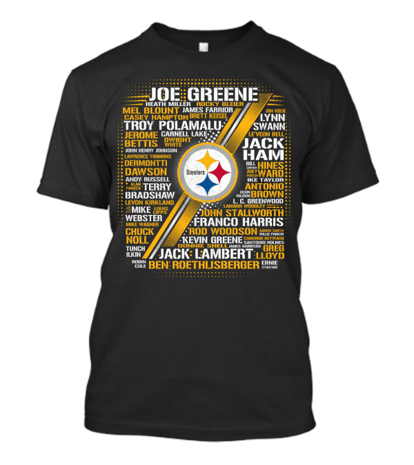 Joe Greene Troy Polamalu Jerome Bettis Steelers Iconic Names Collage T-Shirt
