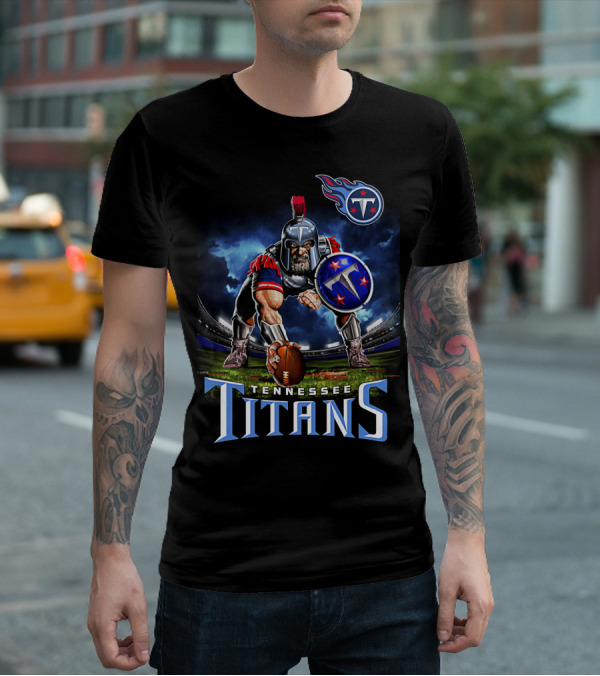 Tennessee Titans Spartan Warrior Football Action Pose Stadium Background T-Shirt