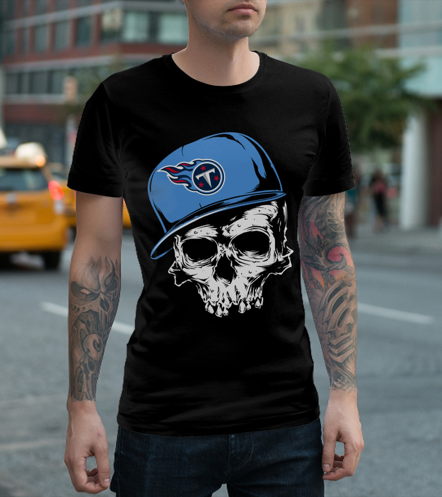 Tennessee Titans Skull With Cap And Iconic Team T-Shirt