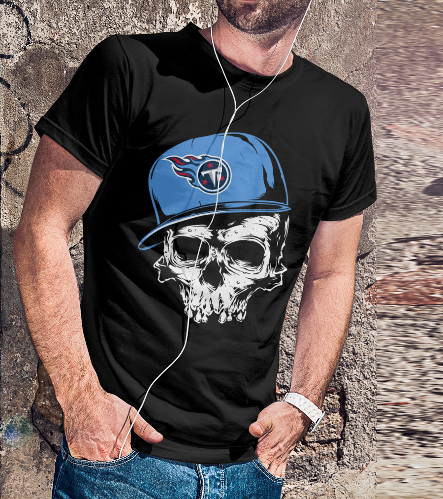 Tennessee Titans Skull With Cap And Iconic Team T-Shirt