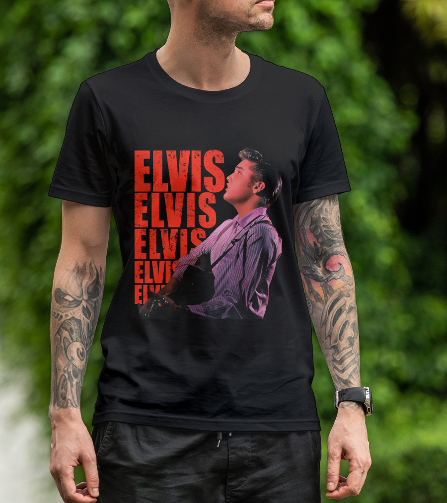 Elvis Vintage Style Portrait With Guitar T-Shirt