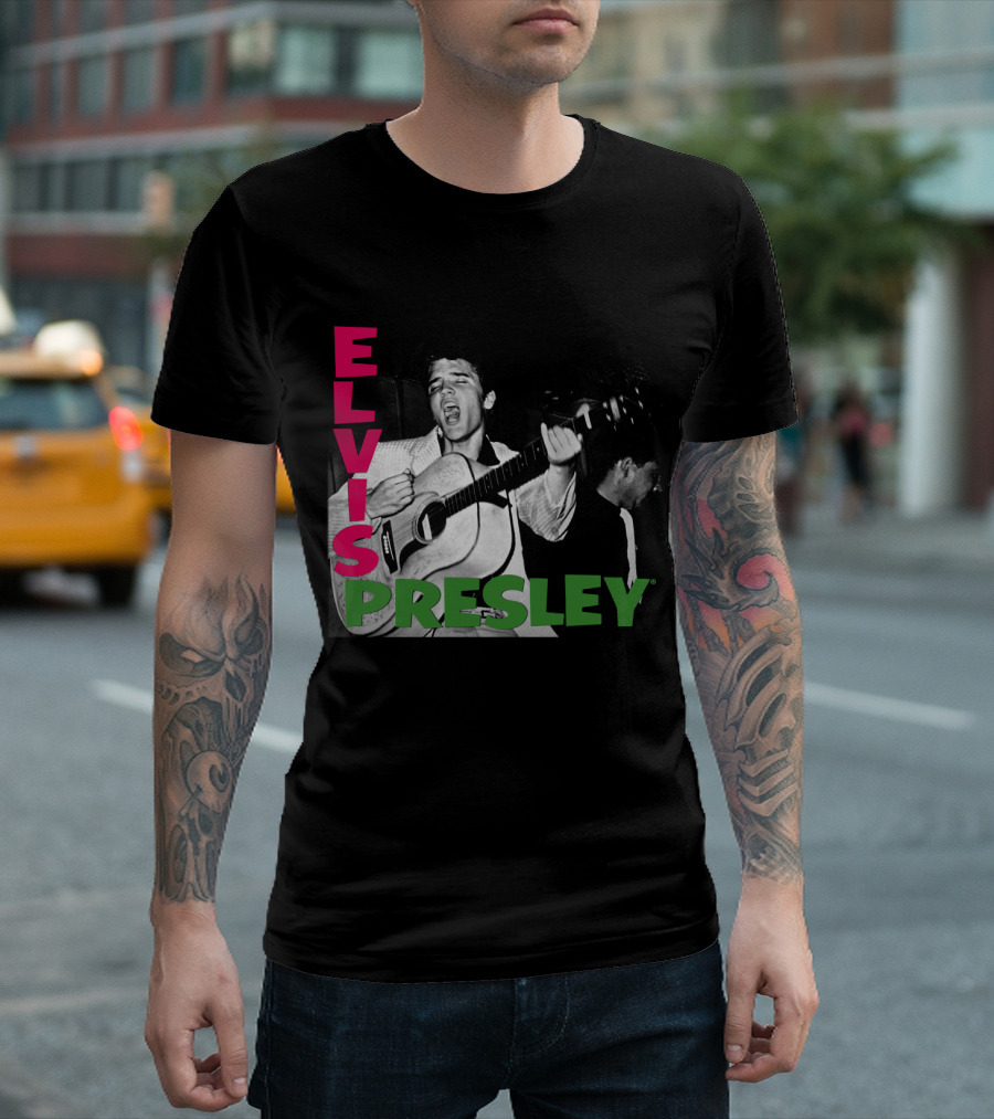Elvis Presley Guitar Performance Iconic Vintage Image T-Shirt