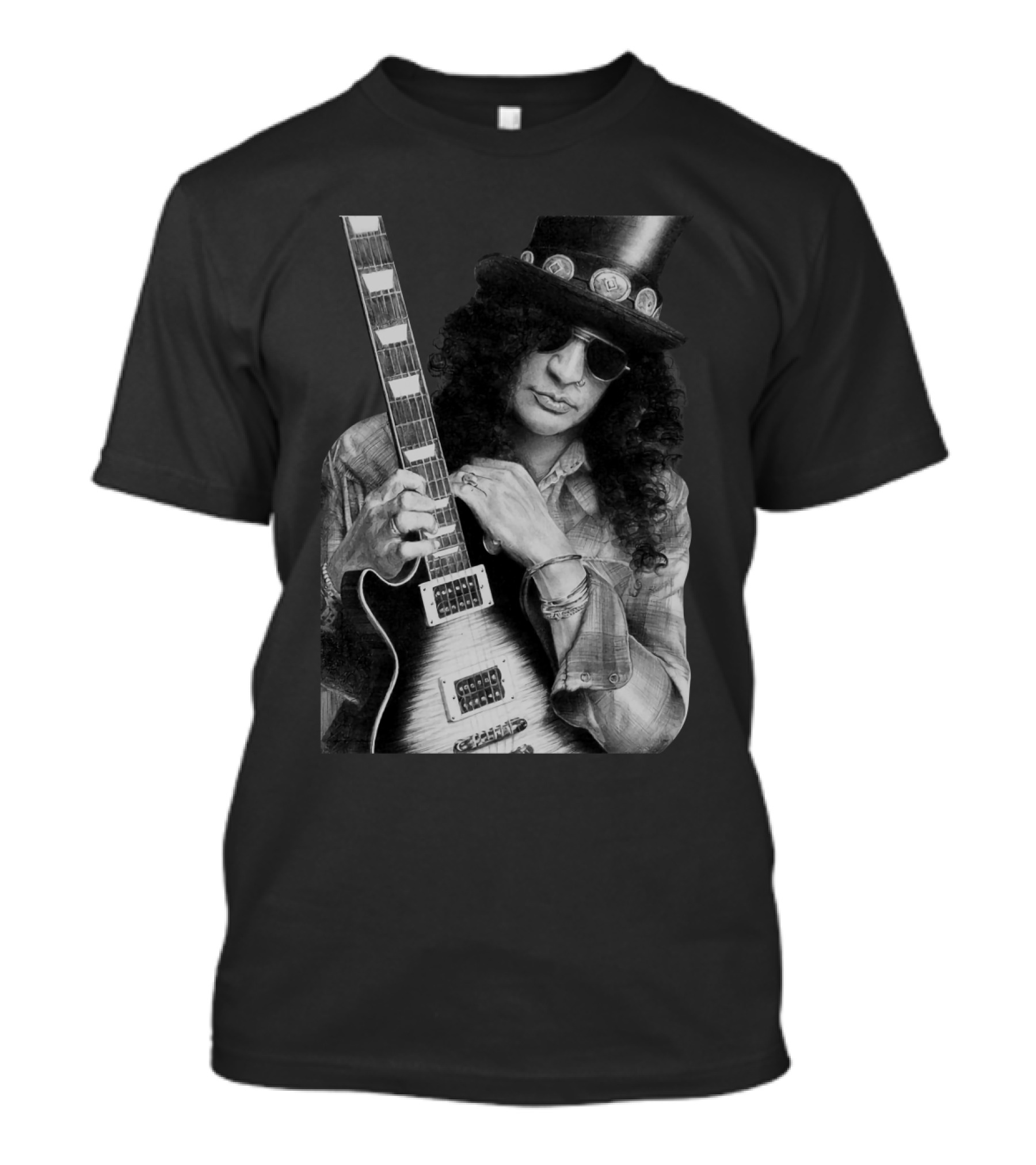 Guns N' Roses Slash With Guitar Iconic Black And White T-Shirt