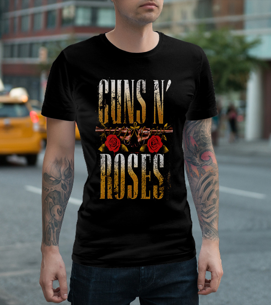Guns N' Roses Dual Pistols With Red Roses T-Shirt