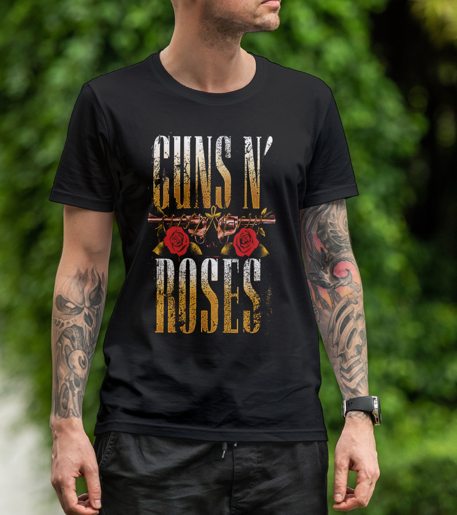 Guns N' Roses Dual Pistols With Red Roses T-Shirt