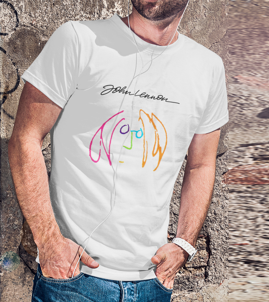 John Lennon Signature Neon Line Art Face JLN 04 Imagine T-Shirt