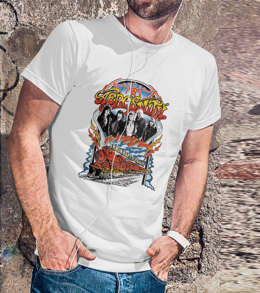 Aerosmith Train Kept A Rollin' Retro Band Graphic With Train And Stars T-Shirt