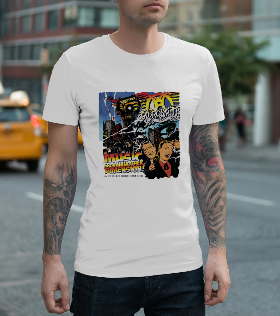 Aerosmith Music From Another Dimension Comic-Style Galactic Robot Skyline T-Shirt